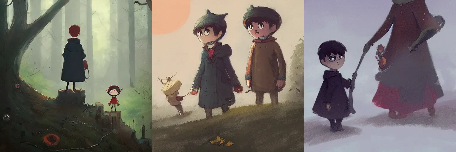 Prompt: Greg and Wirt from Over the Garden Wall, fanart by Greg Rutkowski