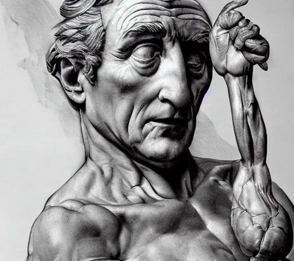 Image similar to a hyper-detailed photograph of Robert DeNiro by Michelangelo in the style of his masterpiece Creation of Man; anatomically correct; trending on artstation