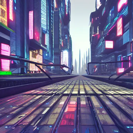 Prompt: cyberpunk city, four - point perspective