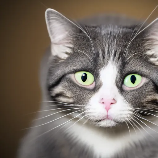 Image similar to studio color photo, cat with human eyes