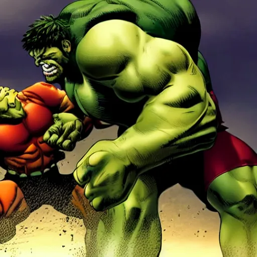 Image similar to hulk fighting against juggernaut from x - men, action scene, cinematic