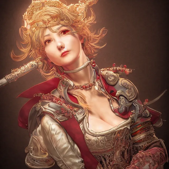 Prompt: the portrait of neutral good colorful female cleric bard as absurdly beautiful, gorgeous, elegant, young gravure idol, an ultrafine hyperdetailed illustration by kim jung gi, intricate linework, sharp focus, bright colors, octopath traveler, final fantasy, unreal engine 5 highly rendered, global illumination, radiant light, detailed and intricate environment