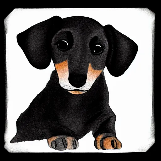 Image similar to very quick simple black and white line sketch of a cute dachshund