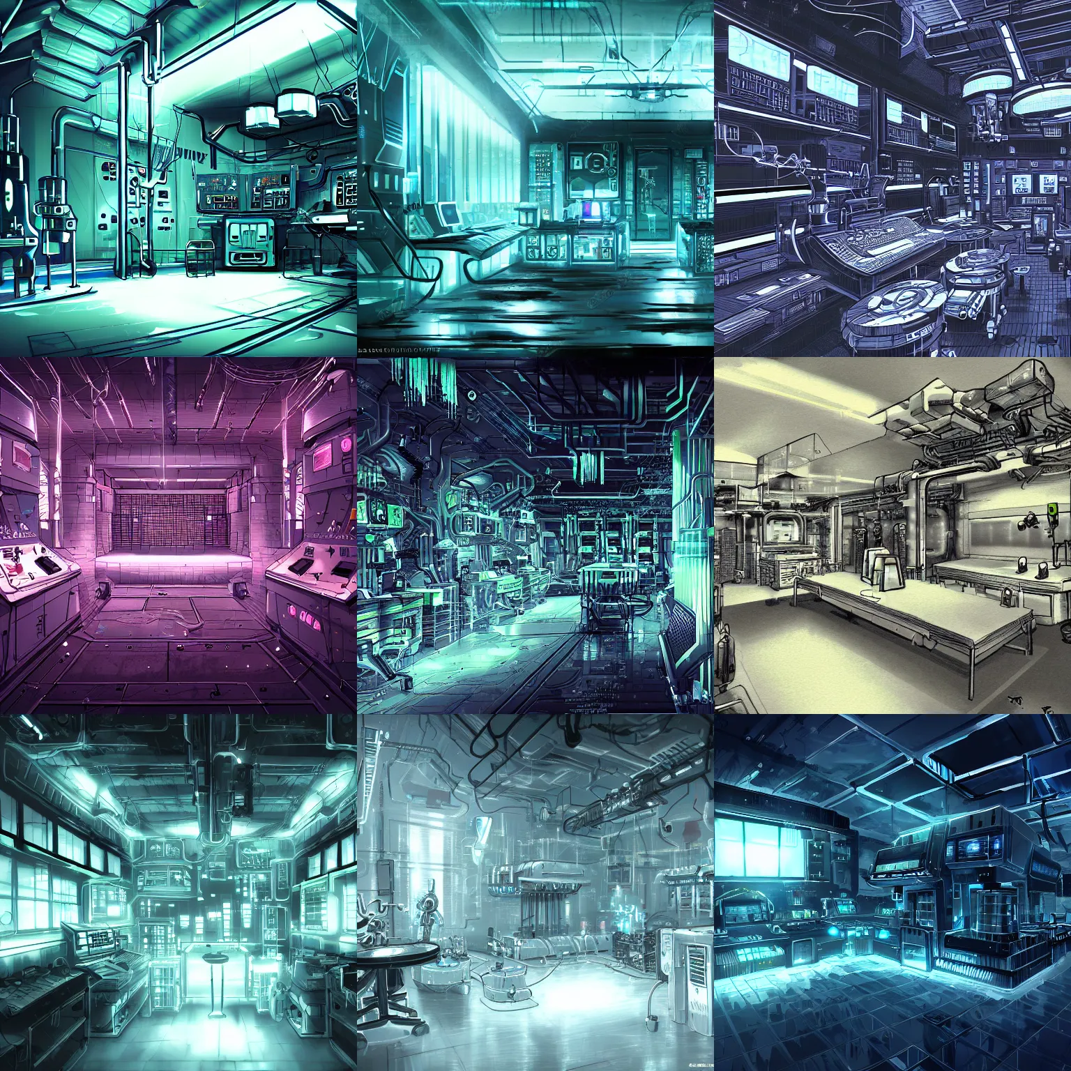 Prompt: wallpaper concept art of a cybernetic cyber eerie laboratory