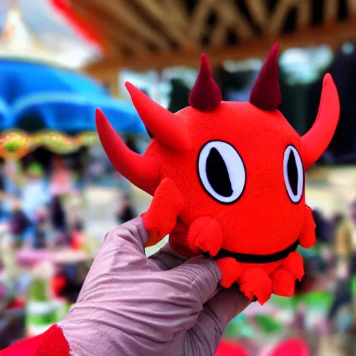 Image similar to devilish - looking demon plushies being sold at an amusement park