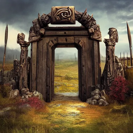 Prompt: the gateway to valhalla.