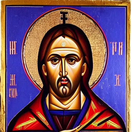 Prompt: nicholas cage, portrait, ancient byzantine icon, roman catholic icon, saintly, orthodox