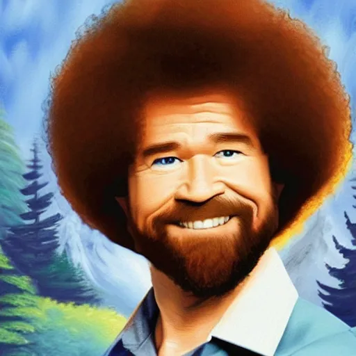 Image similar to bob ross painting a picture of bob ross in the style of bob ross