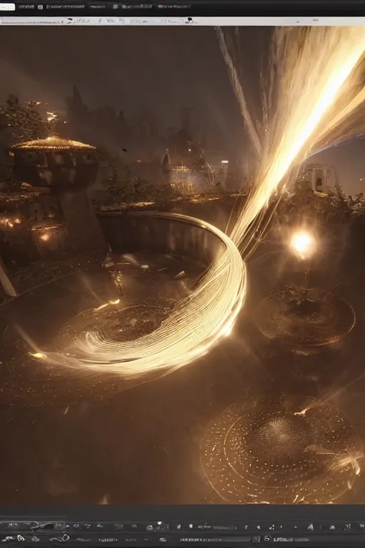 Image similar to swirling light streaks and ornate flowing smoke streams and smooth particle effects surround a small metallic sphere, unreal engine