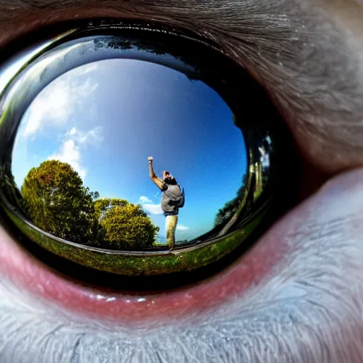 Image similar to widest fish eye lens extremely close to man's face