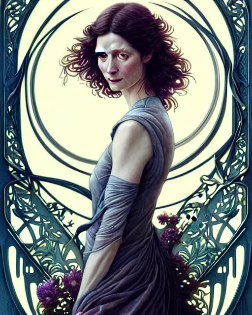 Image similar to beautiful and playful ethereal caitriona balfe ( outlander ) portrait, art nouveau, fantasy, intricate flower designs, elegant, highly detailed, sharp focus, art by artgerm and greg rutkowski and wlop