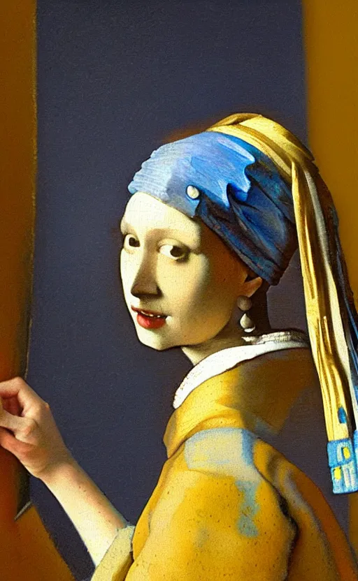 Image similar to a self portrait painting of johannes vermeer in the style of vermeer
