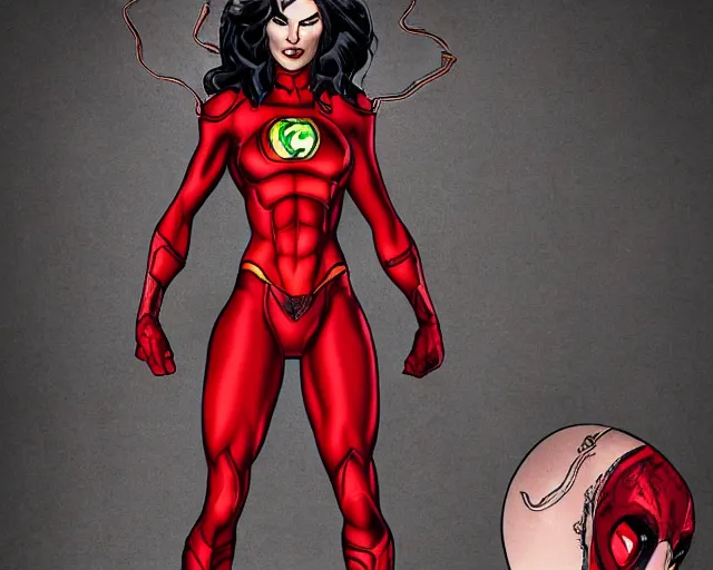 Image similar to full body concept of megan fox as a red lantern, dc comics