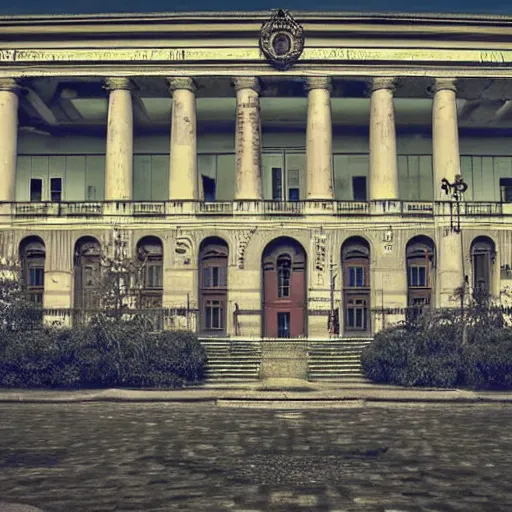 Prompt: University of Buenos Aires in a cyberpunk style, facultad de derecho UBA, detailed picture, hd