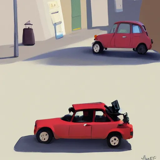 Image similar to goro fujita ilustration off - road car with luggage on a street in a town, painting by goro fujita, sharp focus, highly detailed, artstation