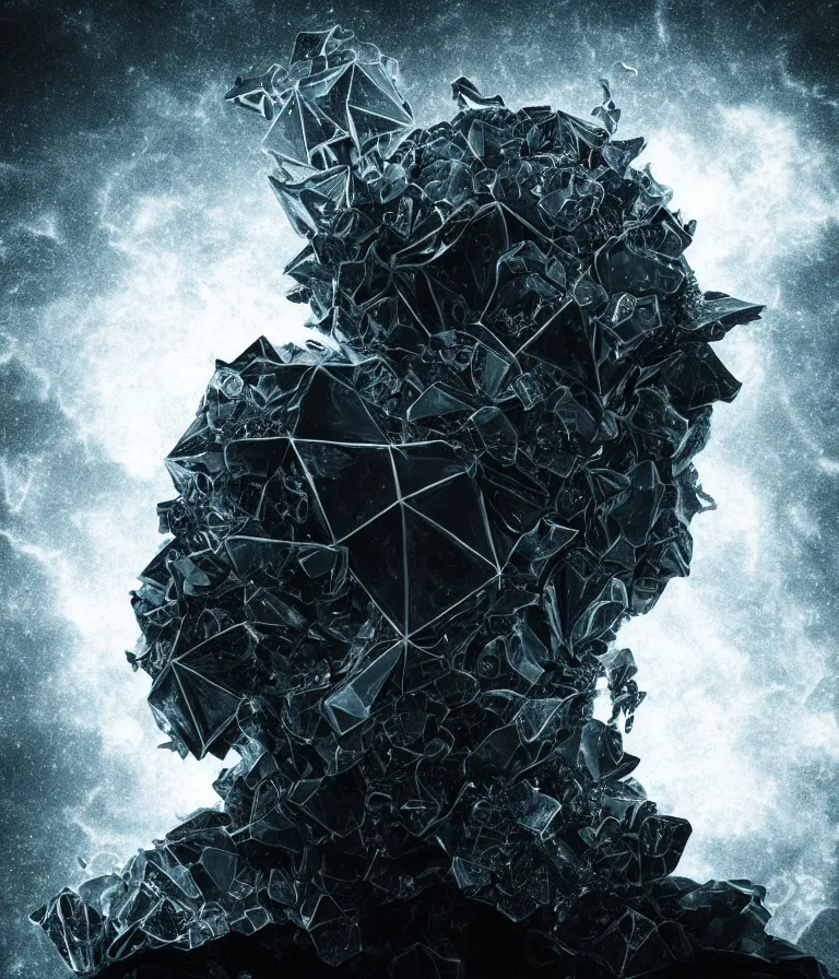 Image similar to impressive ominous front!! shot photo of a court jester character fine portrait fine portrait mesmerizing fractal hyper cubes platinum cracked dark future hyper dimensional space galactic crystal nebula edges elegant detailed intricate concept artstation sharp focus ray tracing cinematic masterpiece temporal corruption beeple wlop germ 8 4 k scifi glossy hyper realistic illustration canon eos r 3 fujifilm x - t 3 0 sony alpha a 6 6 0 0