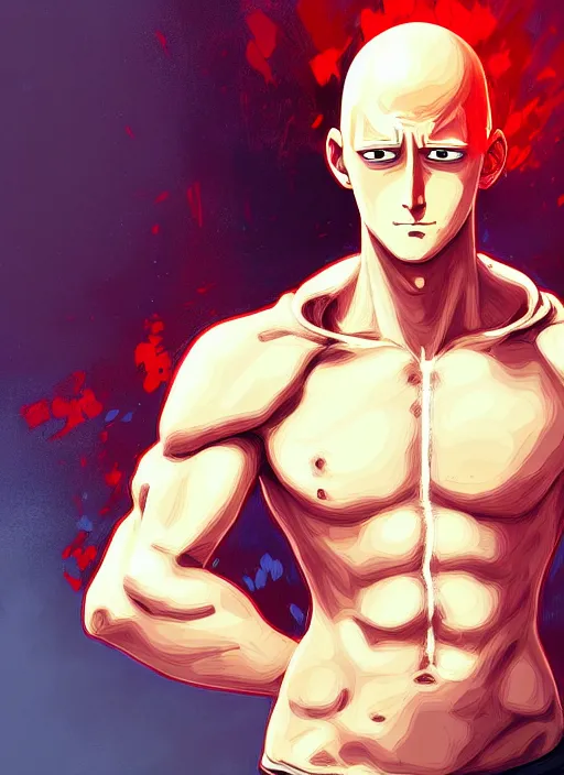 handsome saitama, half body shot, path traced, punch, | Stable Diffusion