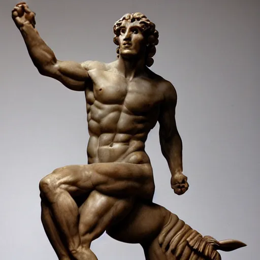 Image similar to greek statue of a centaur, human horse chimera hybrid,