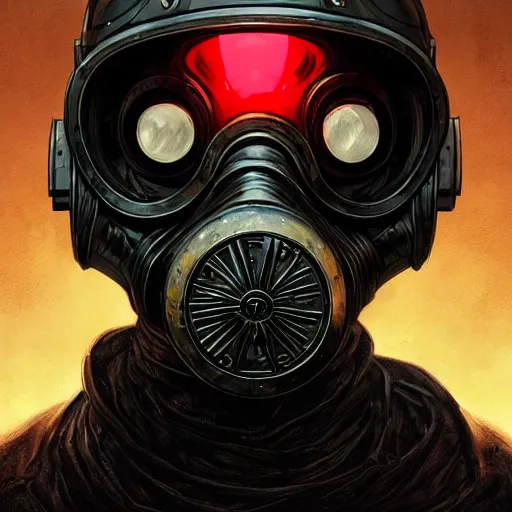 Image similar to commission of a man wearing a black helmet and a black gas mask,red glowing eyes,digital art,crazy detail,hyperdetailed,hyperrealistic,photorealistic,art by greg rutkowski,trevor henderson,artstation,deviantart,eerie,western comic style,comic,sharp lineart