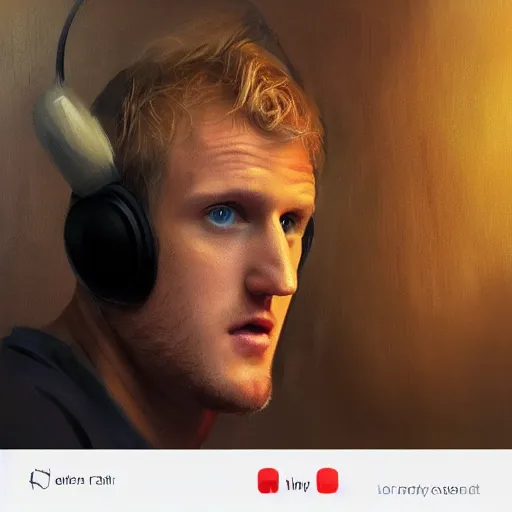 Image similar to Logan Paul giving a podcast On the radio , artstation, Greg rutkowski, cinematic, digital Art