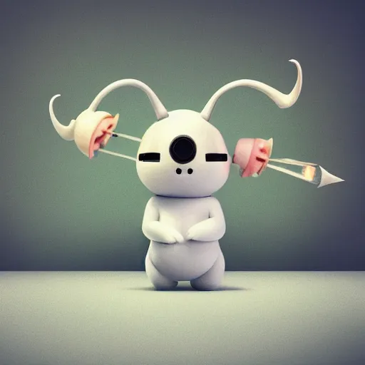 Image similar to a big head Moomin, two tiny horns, 3D art, Finnish green, Baymax style, sweetness, technology, futurism, kawaii, Marina Dieul, Monchhich, Kristina Shablina, 8K