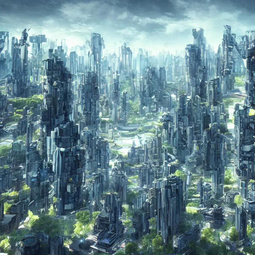 Image similar to highly detailed arcology city in a utopian future, digital art, cinematic shot