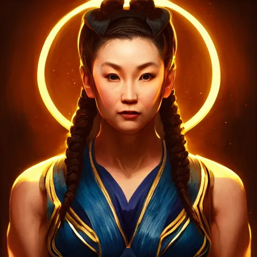 Prompt: Chun-Li portrait, atmospheric lighting, painted, intricate, volumetric lighting, beautiful, golden hour, sharp focus, ultra detailed, by Leesha Hannigan, Ross Tran, Thierry Doizon, Kai Carpenter, Ignacio Fernández Ríos