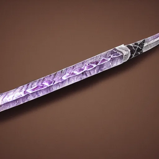 Image similar to a sword made out of amethyst with a dragon - shaped hilt, 8 k, hd, studio lighting, exquisite detail, photorealistic, glowing