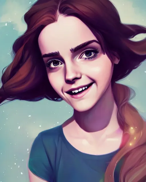 Prompt: beautiful full body Emma Watson smiling illustration by lois van baarle and loish and ross tran and rossdraws and sam yang and samdoesarts and artgerm