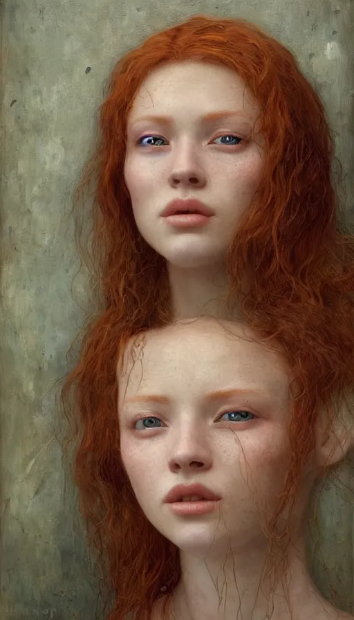 Prompt: epic masterpiece young ginger cindy crowford, sweaty skin, hyperrealistic, octane render, cinematic, beautiful face and flawless skin, perfect hands, 5 fingers, by edgar maxence and ross tran and michael whelan, legends of runeterra