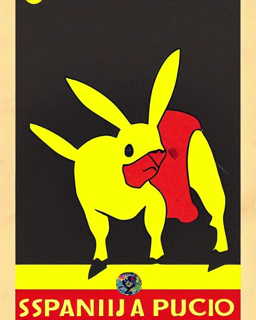 Image similar to spanish bullfighting posters of a picachu