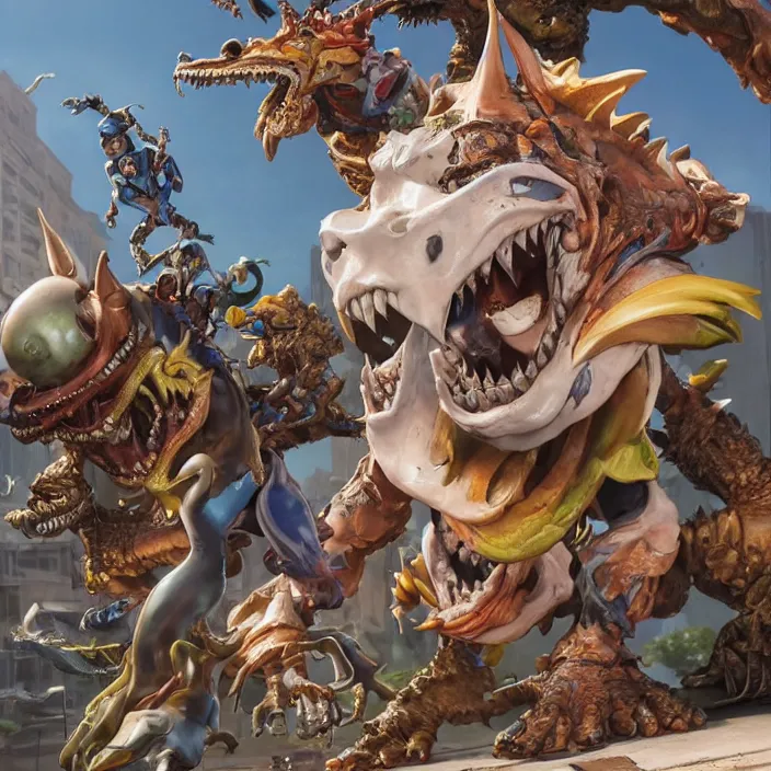 Prompt: jeff koons style street sharks, ultra realistic, concept art, intricate details, serious, highly detailed, photorealistic, octane render, 8 k, unreal engine, art by todd mcfarlane and artgerm and greg rutkowski and alphonse mucha