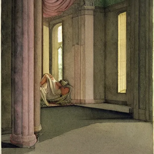 Image similar to a goddess in a liminal room, watercolor by leon battista alberti, limited color palette, very intricate, art nouveau, highly detailed, lights by hopper, soft pastel colors, minimalist