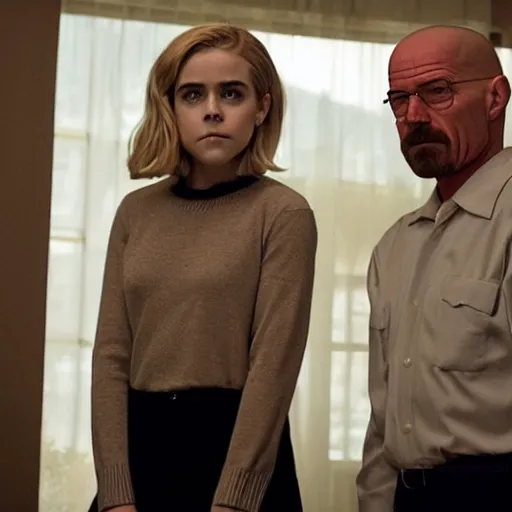 Image similar to kiernan shipka as sabrina spellman with walter white, still from breaking bad