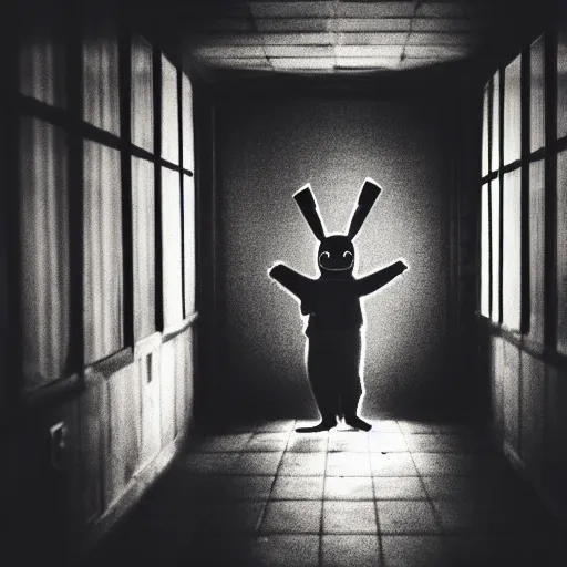 Image similar to pikachu in the backrooms, liminal spaces, dramatic lighting, dark and moody