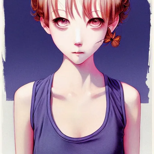 Image similar to richly detailed color  illustration of a dainty pretty young woman wearing a tank top, 'Southern Death Cult' is the theme, very soft shadowing, smooth textures, large scale image. art by Range Murata.