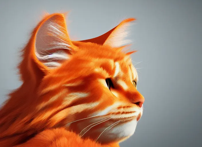 Image similar to photograph of a gigantic large fluffy orange tabby cat, beautiful majestic maine coon, trending artstation, digital art, aesthetic, 4 k, realistic, octane render, photograph, lightroom