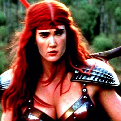 Image similar to jennifer connelly as red sonja, battle scene