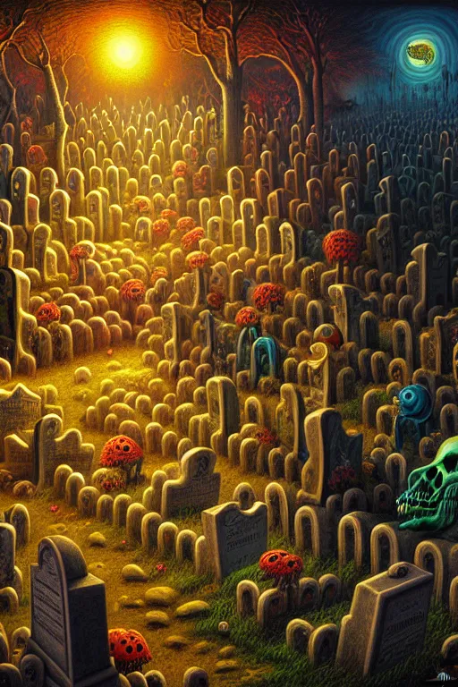 Image similar to a photorealistic painting of an isometric nightmare cemetery horror by johfra bosschart, lisa frank, dark fantasy art, high detail, trending on artstation