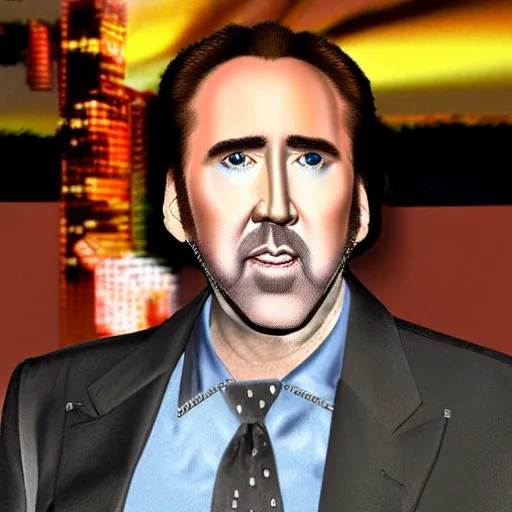 Image similar to Nicolas Cage on vaporwave album