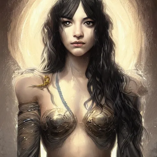 Image similar to a portrait of a young asia argento as a sorceress, urban motifs, intricate, elegant, highly detailed, digital painting, trending on artstation, concept art, smooth sharp focus, illustration, art by artgerm and greg rutkowski