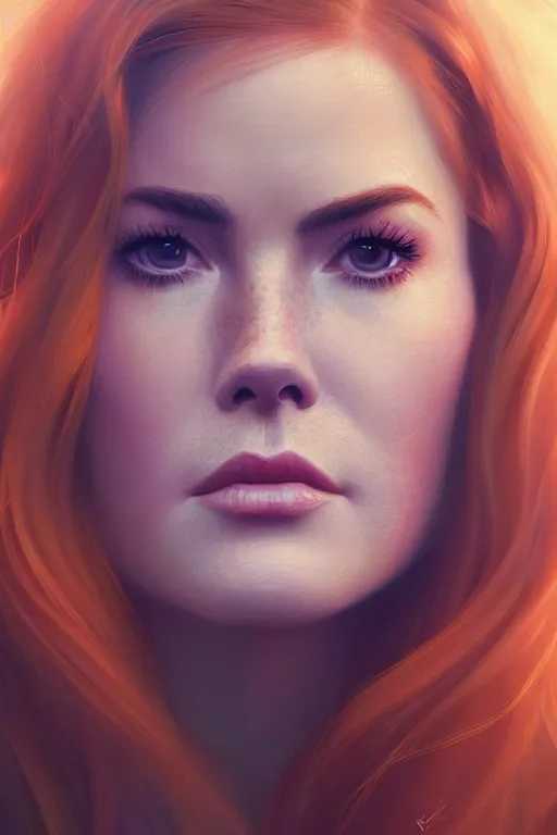 Image similar to ultra detailed close up facial portrait of isla fisher, extremely detailed digital painting, in the style of fenghua zhong and ruan jia and jeremy lipking and peter mohrbacher, mystical colors, rim light, beautiful lighting, 8 k, stunning scene, raytracing, octane, trending on artstation