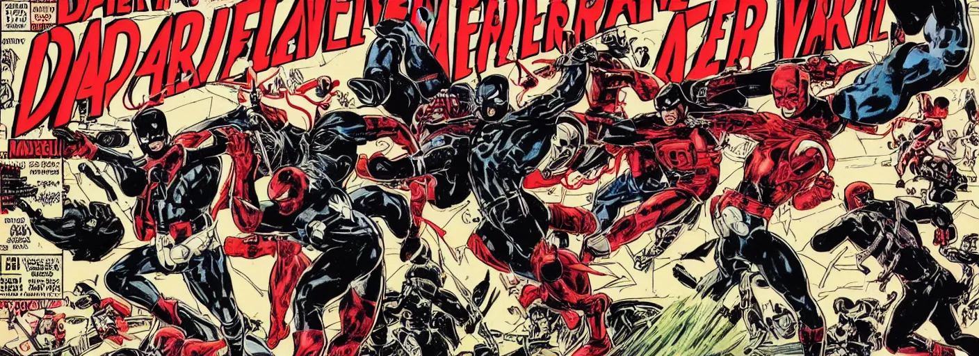 Prompt: clear and very detailed, daredevil vs punisher comic book by john singer sargent