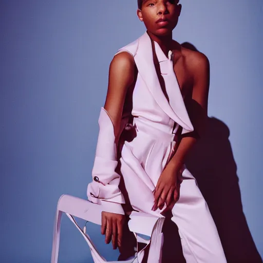 Image similar to realistic photoshoot for a new dior lookbook, color film photography, portrait of a beautiful model, in style of tyler mitchell, 35mm