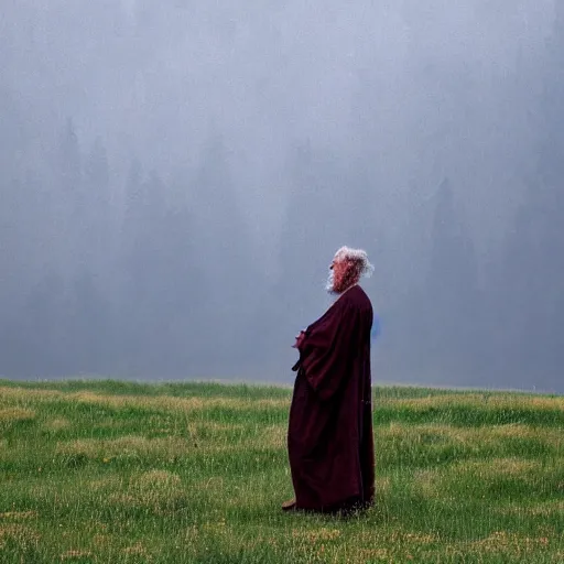 Prompt: old prophet wandering about a meadow, overcast - s 3 3 6 9 9 4 3 2 5 2