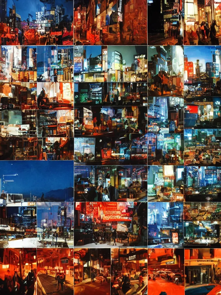 Image similar to outdoorsy guys club likes to look at the exteriors of urban architecture cinematic lighting film quality by darius khondji wong kar-wai night:2 time scenes reflections through windows:2 red:4 and blue:3 lights orange:4 lights busy nightlife:2 in city scene nostalgic:4 quality