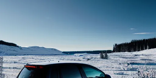 Prompt: Volvo car northern Sweden scenic mountain location Photography by This is Made