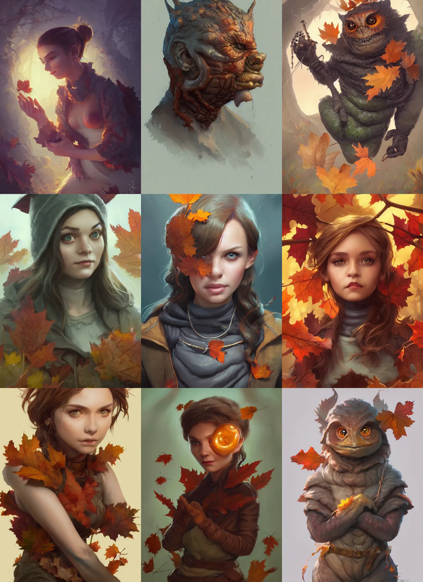 Image similar to cute autumnal kappa, d & d, fantasy, portrait, highly detailed, digital painting, trending on artstation, concept art, sharp focus, illustration, art by artgerm and greg rutkowski and magali villeneuve