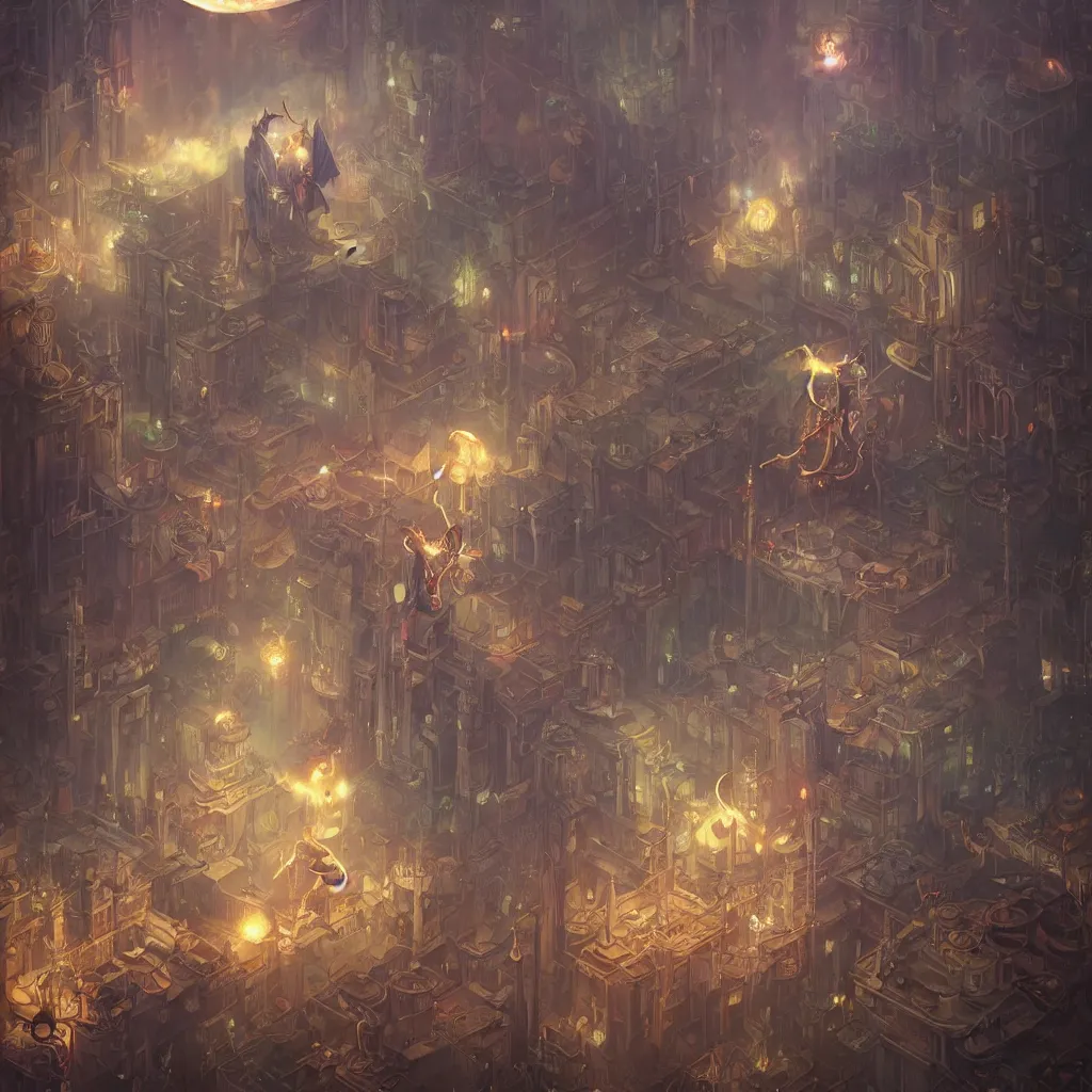 Image similar to tarot the fool standing in a steampunk city by peter mohrbacher and dan mumford and nekro, cgsociety, volumetric light, 3 d render