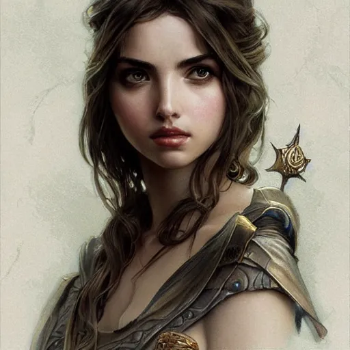 Image similar to beautiful young ana de armas closeup, d & d, fantasy, intricate, elegant, highly detailed, digital painting, artstation, concept art, matte, sharp focus, illustration, art by artgerm and greg rutkowski and alphonse mucha